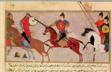 Ms Pers.113 f.29 Genghis Khan (c.1162-1227) Fighting the Tartars a Persian School