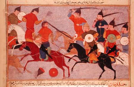 Ms Pers.113 f.49 Genghis Khan (c.1162-1227) in Battle a Persian School