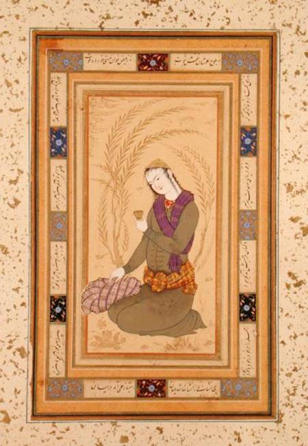 Seated youth holding a cup, from the Large Clive Album a Persian School
