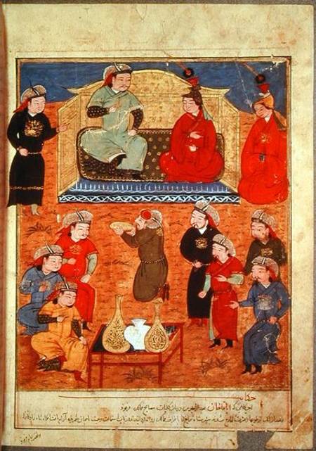 Ms. Supp. Pers. 1113 fol.203v Arghan Khan with two of his wives and his son Ghazan a Persian School