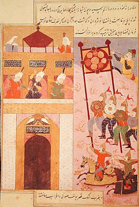 Tamerlane (1336-1405) Besieging Urganj, from the Zafarnama of Shaval ad-Din, copied by Murshid al At a Persian School