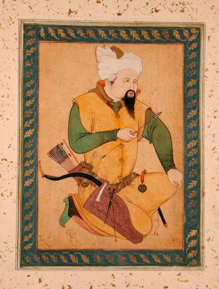 A Turkoman or Mongol Chief holding an Arrow, from the Large Clive Album a Persian School