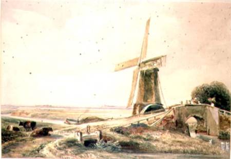 Landscape with Figures, on a Bridge over a Stream a Peter de Wint