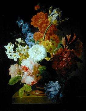 Still life of flowers in a marble urn