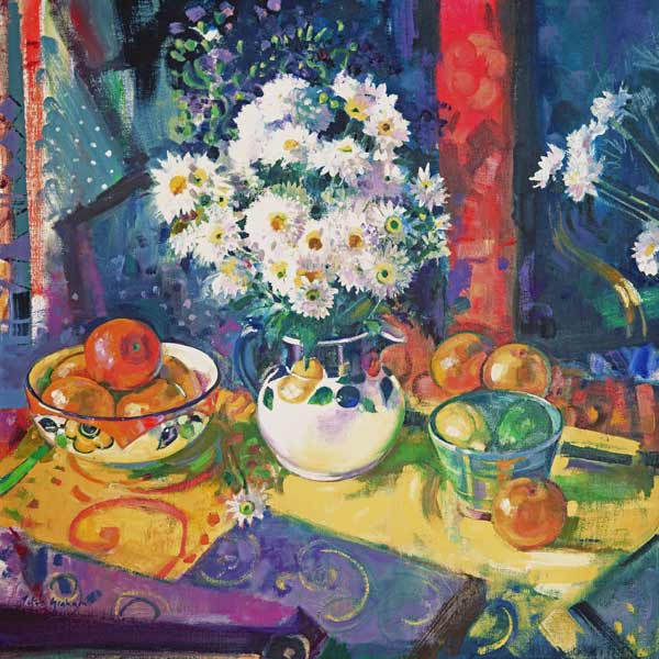 Flowers and Fruit in a Green Bowl, 1997 (oil on canvas)  a Peter  Graham