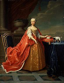 Maria Anna Caroline, duchess of Bavaria with a short hair terrier a Peter Jakob Horemans