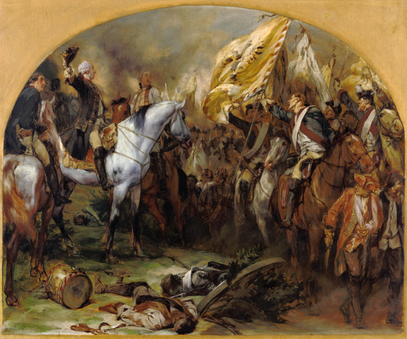 Die Siegesparade der preußischen Truppen vor Friedrich dem Großen nach der Schlacht bei Hohenfriedbe a Peter Janssen