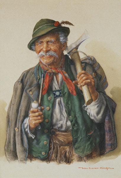 Alpine woodcutter with pipe