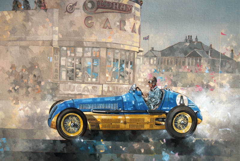 Blue and Yellow Maserati of Bira a Peter  Miller