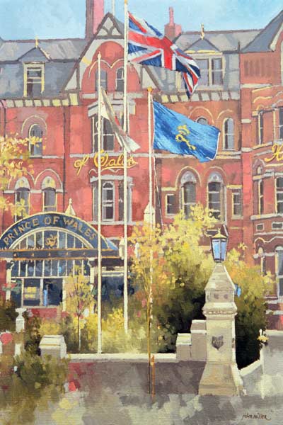 Flags outside the Prince of Wales, Southport, 1991 (oil on canvas)  a Peter  Miller