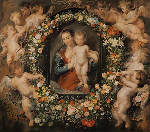 The Madonna in the floral wreath. The floral wreath of Jan Brueghel senior (1568-1625) a Peter Paul Rubens