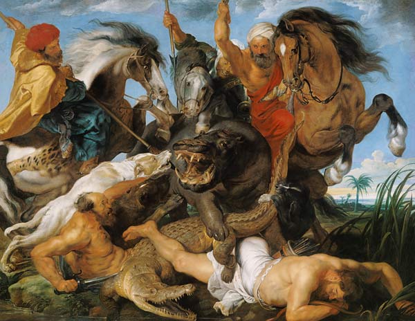 Hippopotamus and Crocodile Hunt a Peter Paul Rubens
