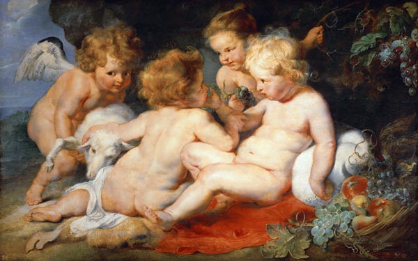 Das Christkind mit dem Johannes-Knaben und zwei Engeln a Peter Paul Rubens