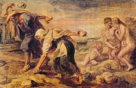 Deucalion and Pyrrha Repeople the World by Throwing Stones Behind Them, c.1636 a Peter Paul Rubens