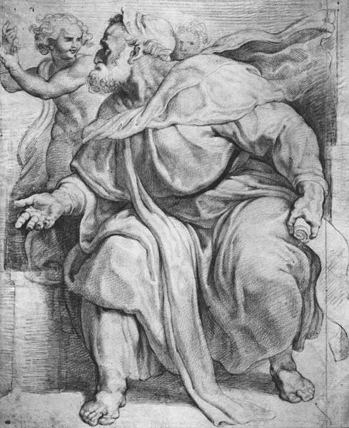 The Prophet Ezekiel, after Michangelo Buonarroti (pierre noire & red chalk on paper) a Peter Paul Rubens