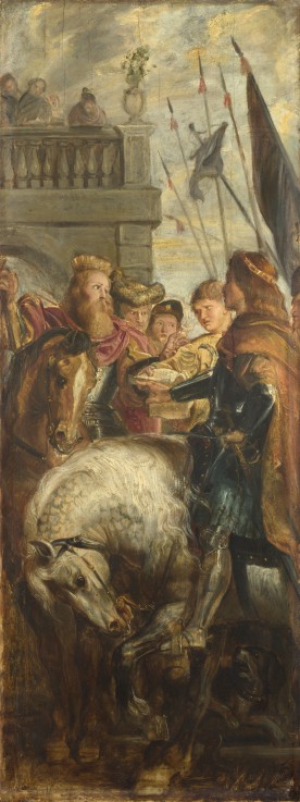 Kings Clothar and Dagobert dispute with a Herald from the Emperor Mauritius. Sketch for High Altarpi a Peter Paul Rubens