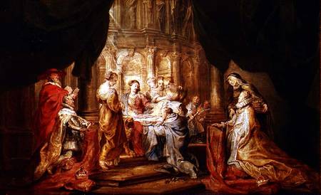 Mary Giving Ildefonso, Archbishop of Toledo the Vestment, with the Arch Duke Albrecht VII and his Pa a Peter Paul Rubens