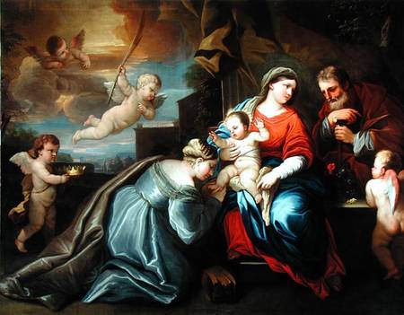 The Mystic Marriage of St. Catherine in a Giordano Composition a Peter Paul Rubens