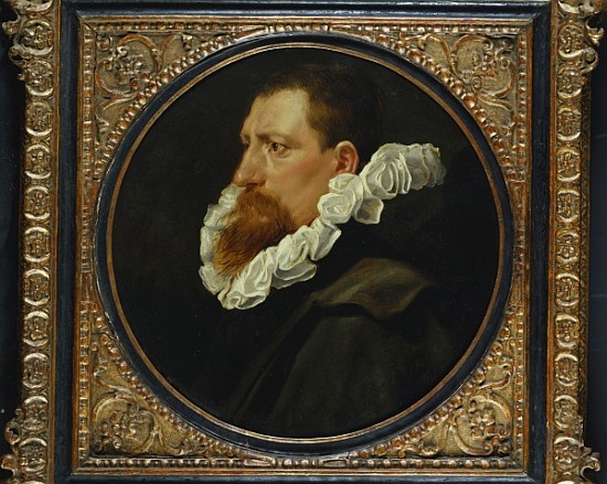 Portrait of a gentleman, small bust length, wearing a white ruff and grey cloak a Peter Paul Rubens