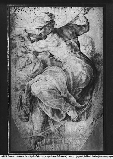 The Libyan Sibyl, after Michangelo Buonarroti (pierre noire & red chalk on paper) a Peter Paul Rubens