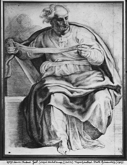 The Prophet Joel, after Michangelo Buonarroti (pierre noire & red chalk on paper) a Peter Paul Rubens