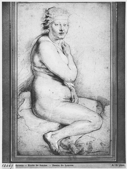 Young nude woman, seated, turned to the right (pierre noire, red chalk, white highlights & brown was a Peter Paul Rubens