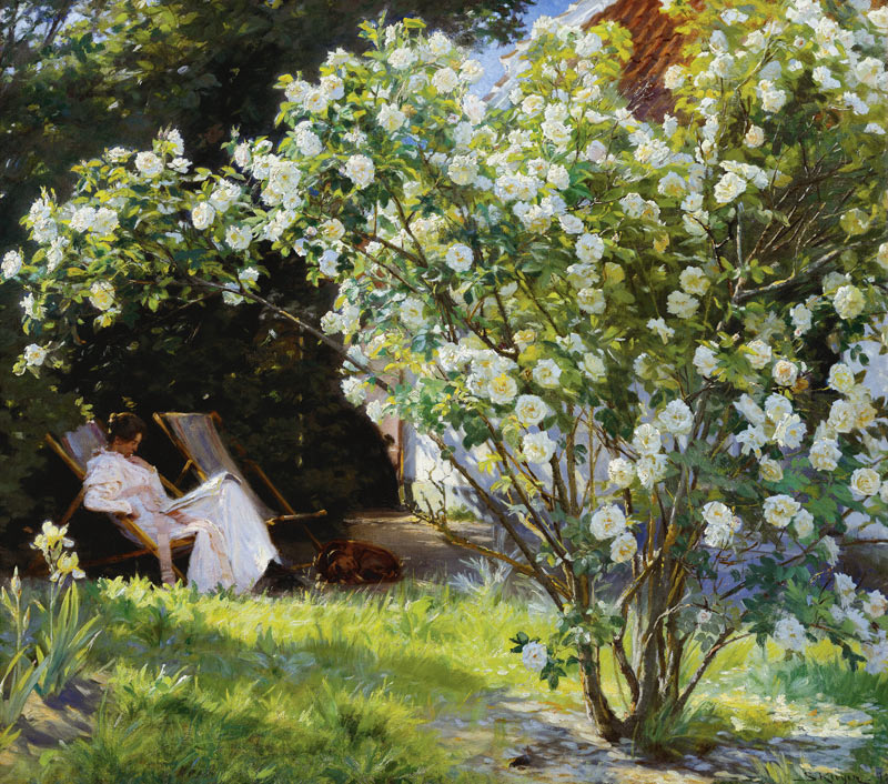 Roses, or The Artist's Wife in the Garden at Skagen a Peter Severin Kroyer