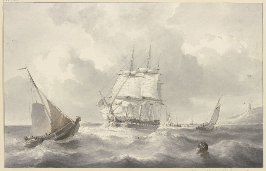 Bark in rough sea a Petrus Johannes Schotel