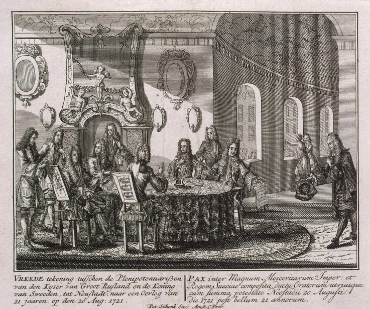 Conclusion of the Peace Treaty of Nystad on 20 August 1721 a Petrus Schenk