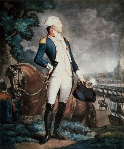 Portrait of the Marquis de La Fayette (1757-1834) commander of the National Guard a Philibert-Louis Debucourt