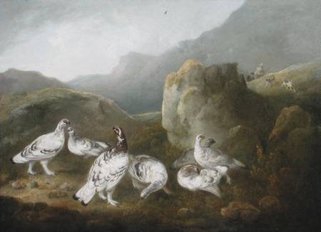 Ptarmigan in a Mountainous Landscape with Sportsmen and Dogs Beyond a Philip Reinagle