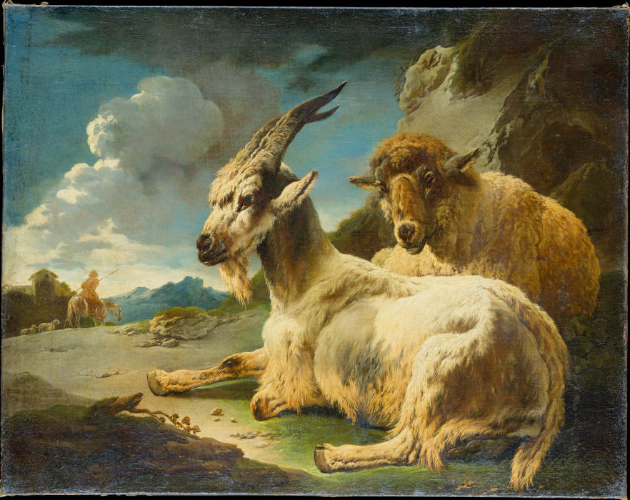 Sheep and Goat in a Rocky Landscape, a Philipp Peter Roos