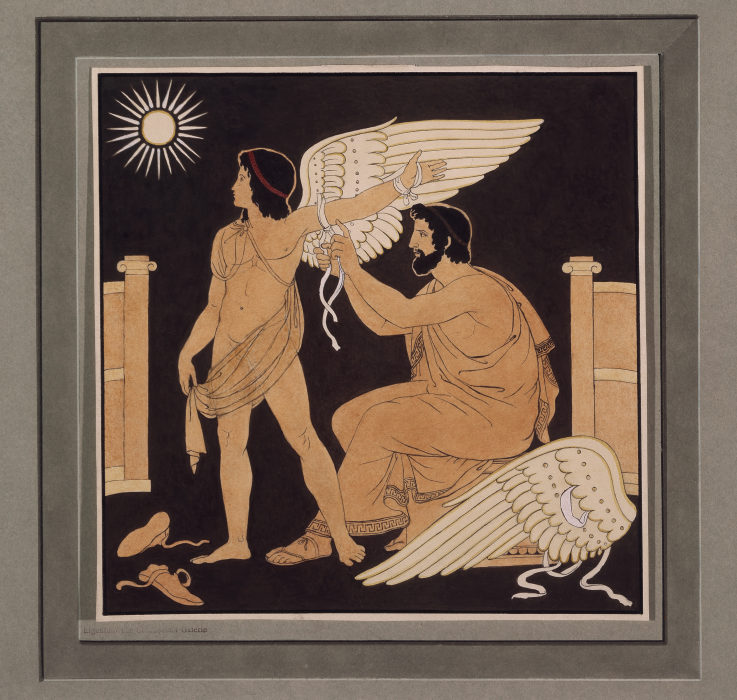Daidalos legt Ikaros einen Flügel an a Philipp Veit