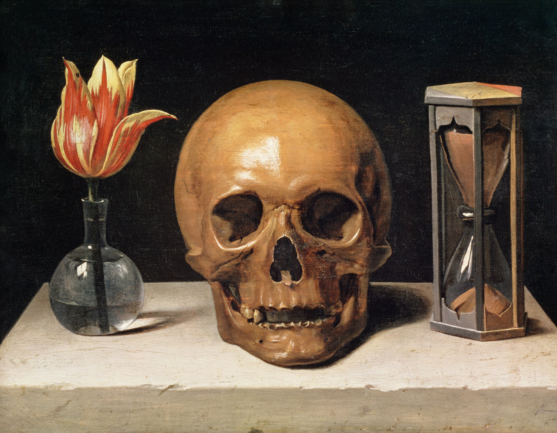 Vanitas Still Life with a Tulip, Skull and Hour-Glass a Philippe de Champaigne