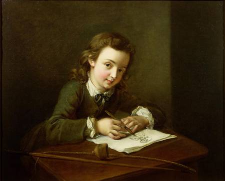 Boy Drawing at a Table a Philippe Mercier