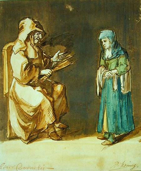 Brother Cornelis disguised as a Nun and a Penitent Woman (pen and brush and w/c on paper) a Philips Koninck