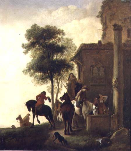Travellers Watering Their Horses Outside an Inn a Philips Wouverman