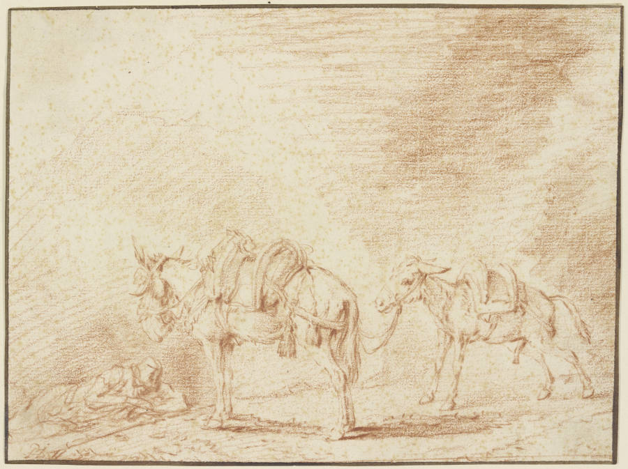 Ruhender Mann bei zwei Eseln a Philips Wouwerman