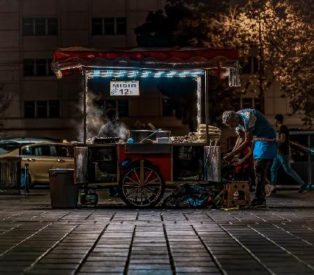 Turkish peddler at night