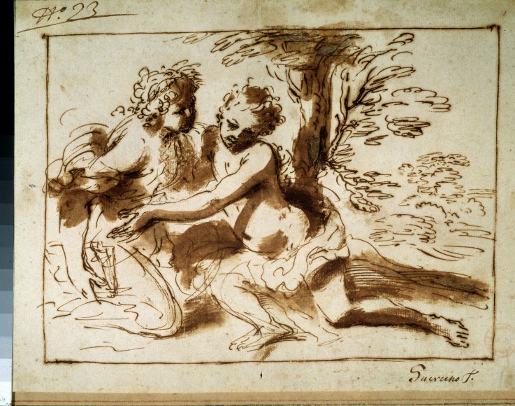 Two Figures in a Landscape a Pier Francesco Mola