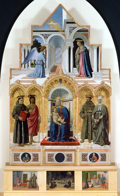 Altarpiece: Annunciation; Madonna and Child with Saints; Miracles of St. Anthony, St. Francis and St a Piero della Francesca