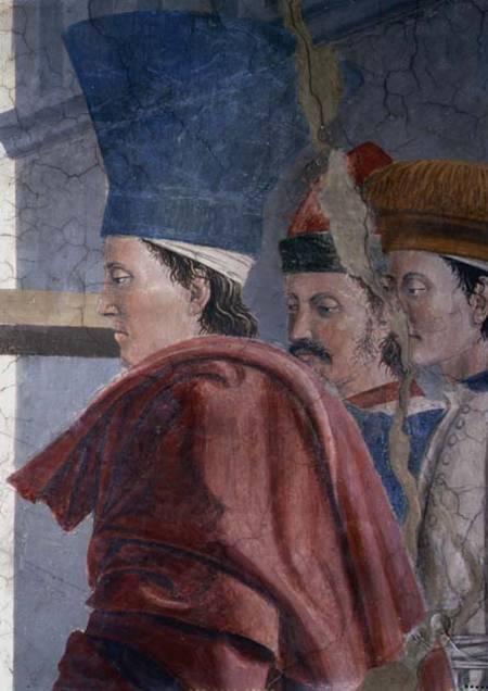 The Legend of the True Cross, the Verification of the True Cross, detail of three male attendants a Piero della Francesca