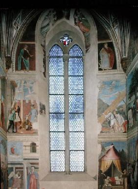 View of the end wall of the apse with frescoes from the Legend of the True Cross cycle