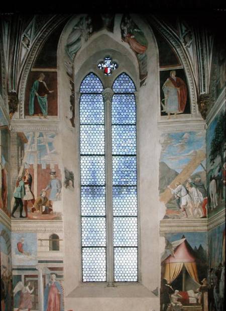 View of the end wall of the apse with frescoes from the Legend of the True Cross cycle a Piero della Francesca