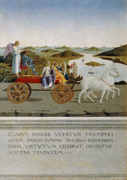 Von zwei Schimmeln gezog. Triumphwagen. Rückseite des Portr. Der Battista Sforza a Piero della Francesca