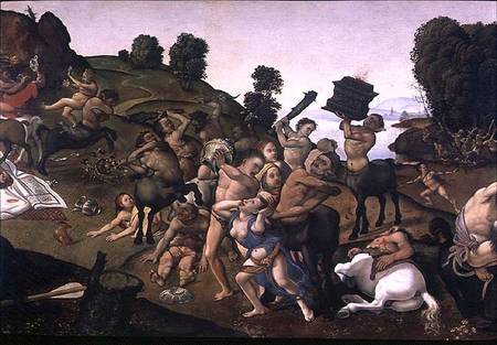 The Fight Between the Lapiths and the Centaurs, (detail of Centaurs attacking the Lapiths) c.1490's a Piero di Cosimo