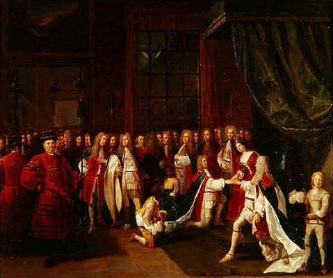 Queen Anne and the Knights of Garter, c.1720s (oil on canvas) a Pierre Angelis or Angillis