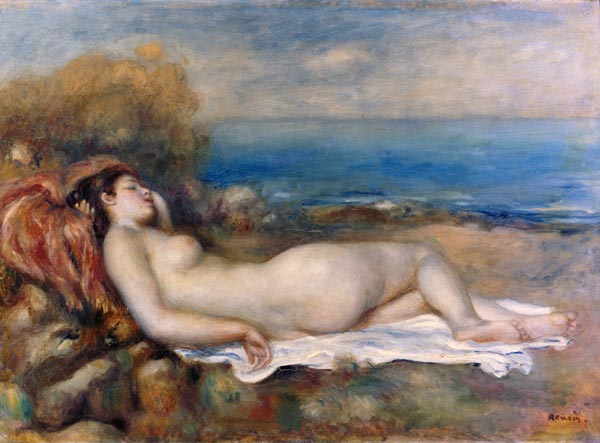 Resting taking a bath on the shore of the sea. a Pierre-Auguste Renoir