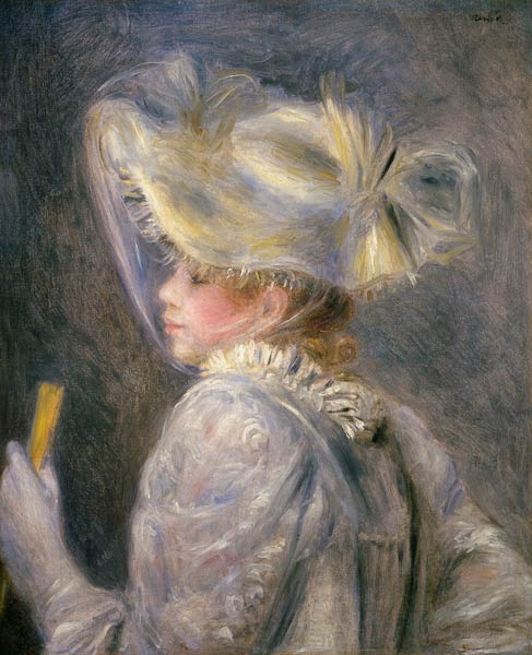 Young woman with a white hat. a Pierre-Auguste Renoir