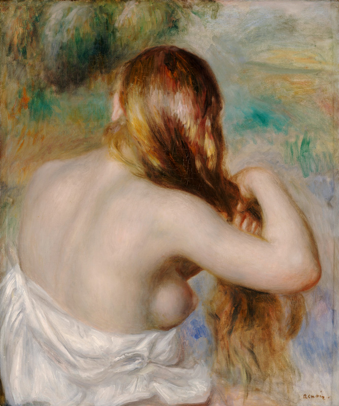 Blonde Braiding Her Hair a Pierre-Auguste Renoir